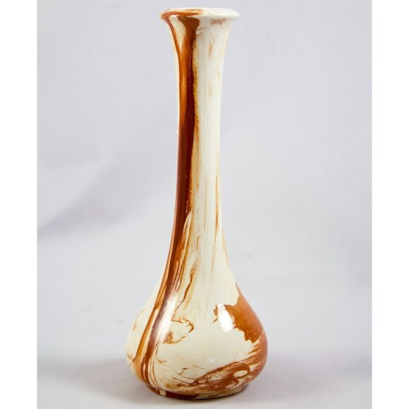 Alaska Clay Ceramic By Pool Cream/Brown Swirl Bud Vase 6.25" Signed AS IS - Picture 1 of 7